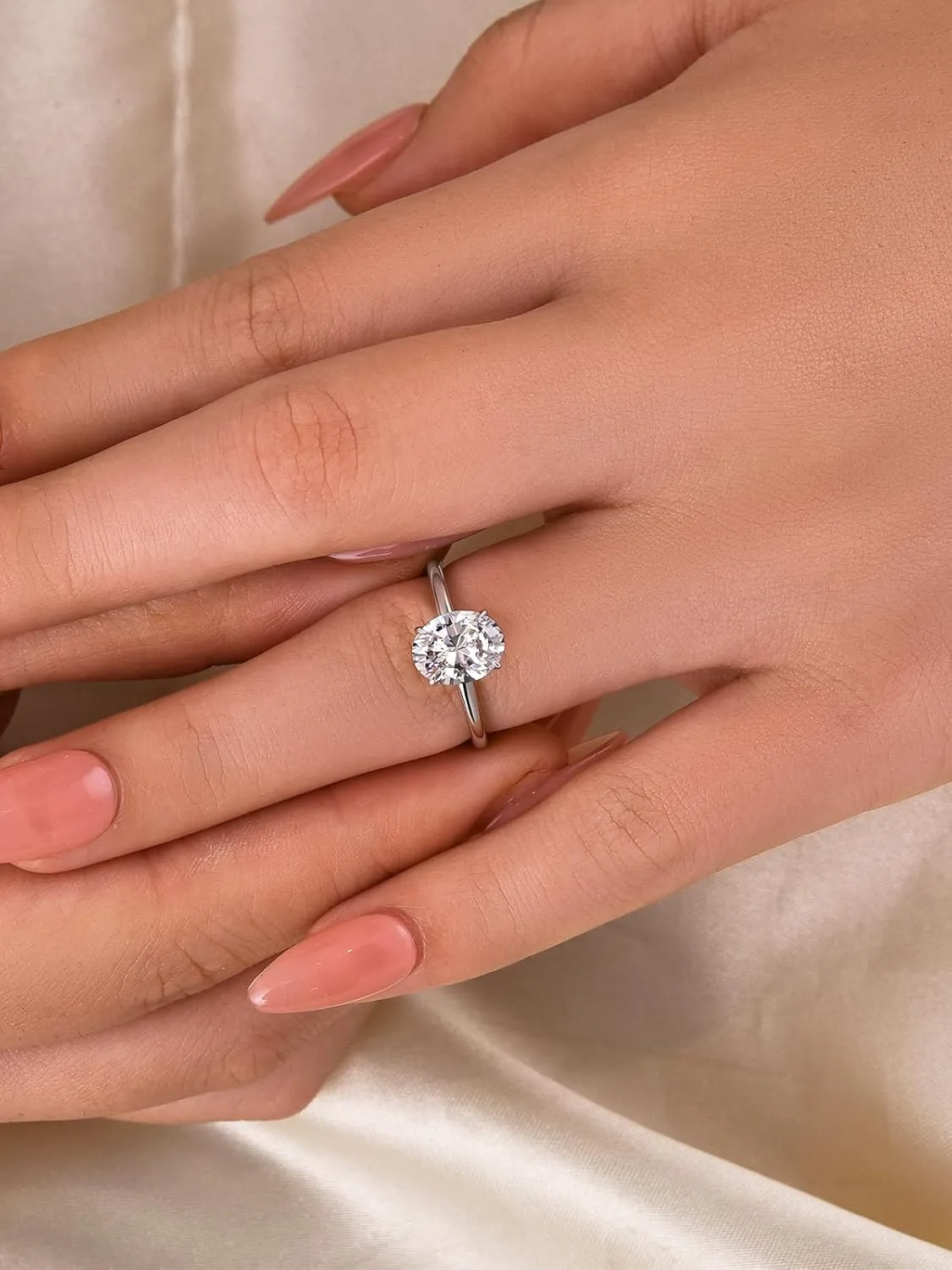 1.5CT Elongated Oval Cut Solitaire Engagement Ring for Women,Simulated Diamond Ring,925 Sterling Silver Promise Ring