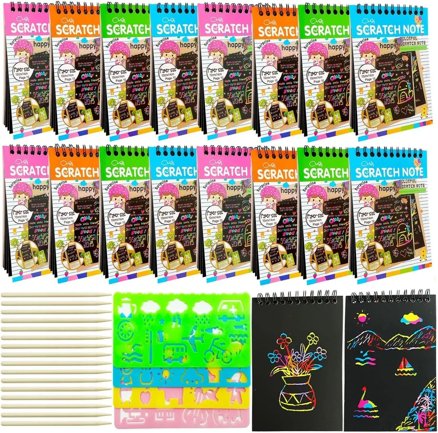 16 Pack Scratch Notebooks Art and Crafts for Kids Ages 4-8-12 Party Favors, Treasure Box Prizes for Kids Classroom Pinata Stuffers Goodie Bags Activities Drawing Girls Birthday Games