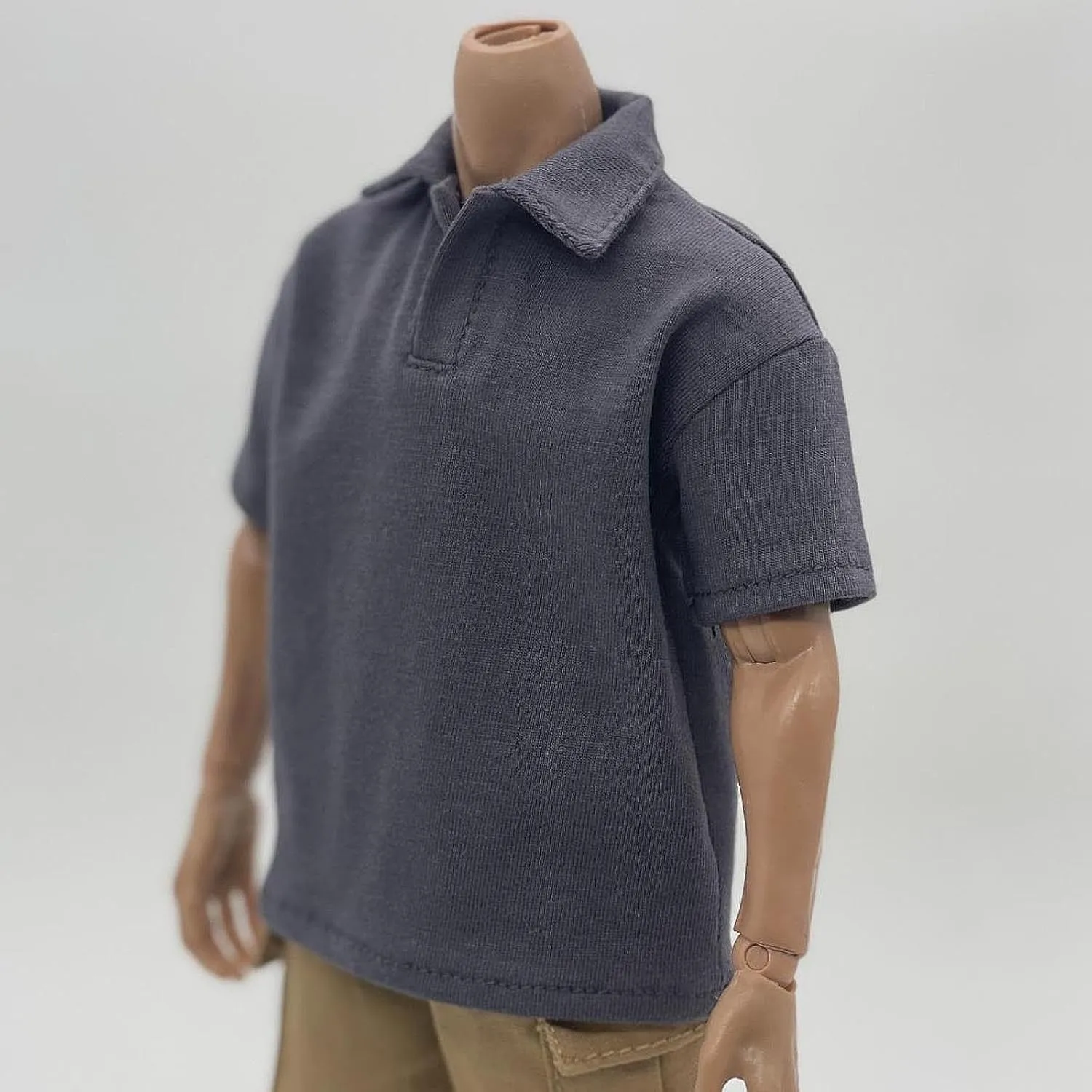 1/6 Scale Male Lapel T Shirt Figures Costume Practical Cloth Wear Resistant Miniature Clothing Dress up for 12" Figures, Deep Gray