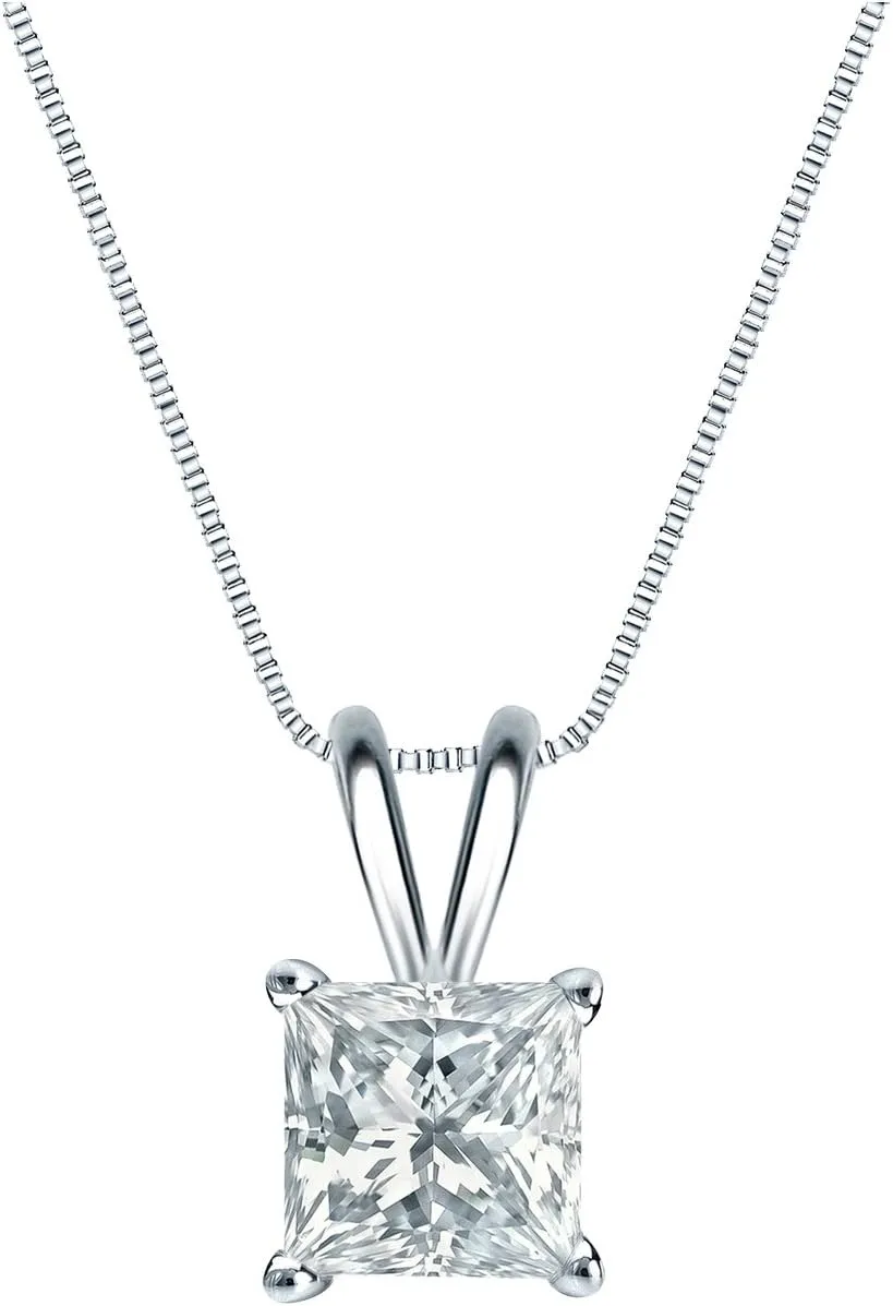 18k White Gold 4-Prong Basket Princess-Cut Diamond Solitaire Pendant (1/3 cttw, G-H, VS2-SI1)