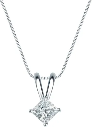 18k White Gold 4-Prong Basket Princess-Cut Diamond Solitaire Pendant (1/4 cttw, G-H, SI1-SI2)
