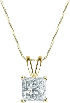18k Yellow Gold 4-Prong Basket Princess-Cut Diamond Solitaire Pendant (1/3 cttw, G-H, VS2-SI1)