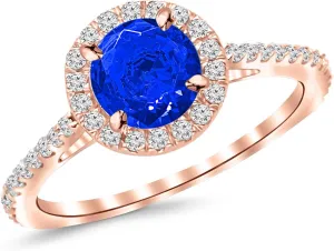 1.9 Carat 14K White Gold Classic Halo Diamond Engagement Ring with a 1.5 Carat Natural Blue Sapphire Center (Heirloom Quality)