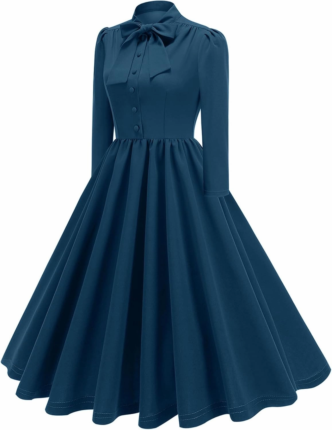 1950s Dresses for Women Vintage Rockabilly Retro 3/4 Puff Sleeve Tie Midi Dress Cocktail Party Evening Prom Gown