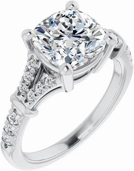1.8Carat -7.0mm Cushion Moissanite Cathedral Engagement Ring With Natural diamond In14k Gold For Women,D-VVS1