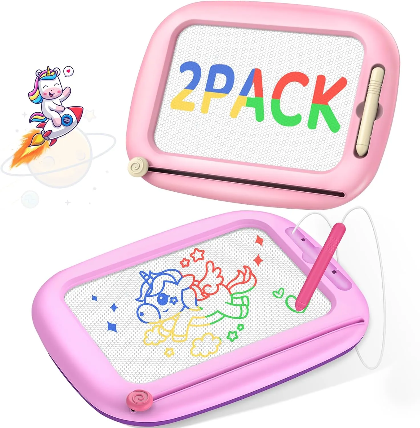 2 Packs Magnetic Drawing Board for Kids, Toddler Girl Toys Age 1-2 & 2-3, Magna Doodle Board for Toddlers 1-3, Educational Learning Toys for 1 2 3 Year Old Girl, Ideal Christmas Birthday Gifts