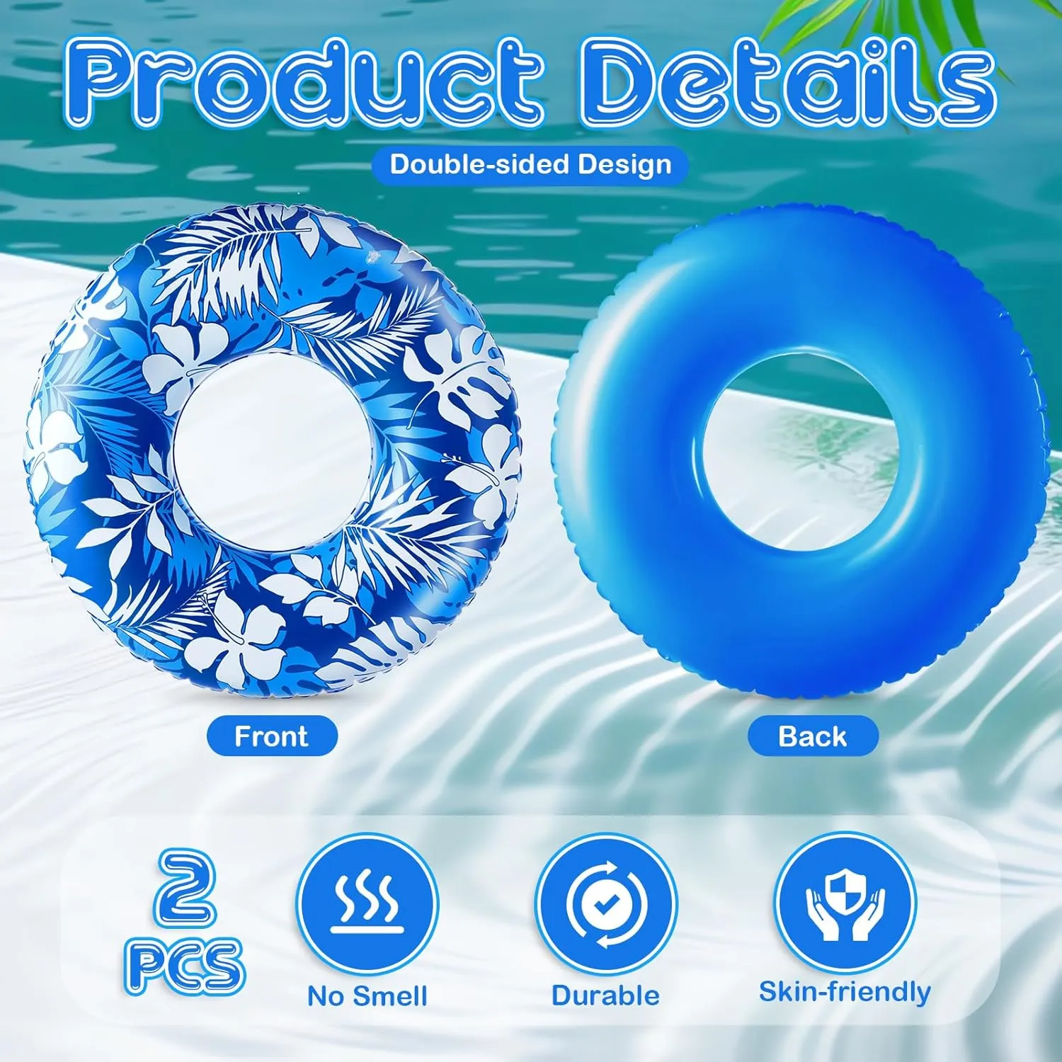 2 Pcs Large Adult Float Tube 47.24 Inches Hawaii Inflatable Pool Ring Floats Single Sided Tropical Leaves Inflatable Pool Tube Rings Swimming Ring for Adults Summer Beach