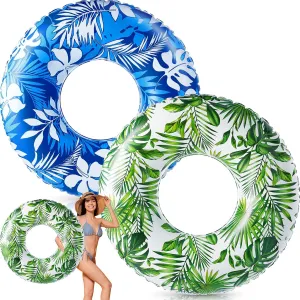 2 Pcs Large Adult Float Tube 47.24 Inches Hawaii Inflatable Pool Ring Floats Single Sided Tropical Leaves Inflatable Pool Tube Rings Swimming Ring for Adults Summer Beach
