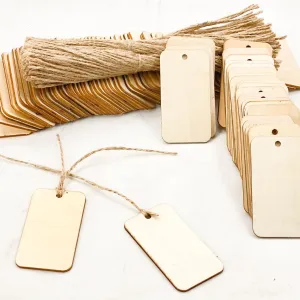 200 Pack 3 Inch Wooden Tags Wood Rectangle Round Corner Tags with Twine Unfinished Wood Gifts Labels for Crafts (1.6X 3 in)