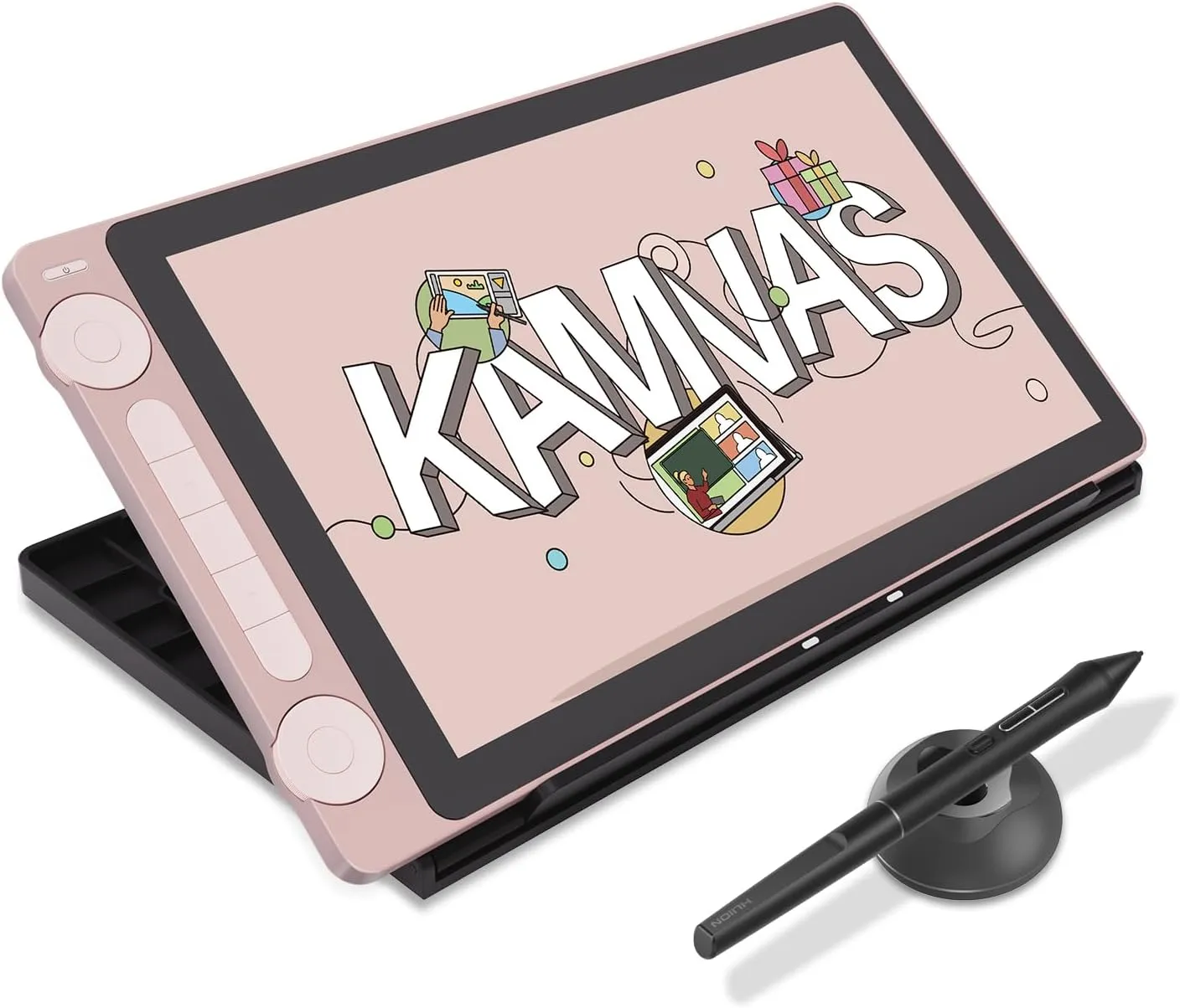 2024 HUION Kamvas 13 (Gen 3) Drawing Tablet with Screen, 13.3" Full-laminated Art Tablet with Anti-sparkle Canvas Glass, 99% sRGB, PenTech 4.0, 16384 Pen Pressure, Dual Dial for PC, Mac, Android, Pink