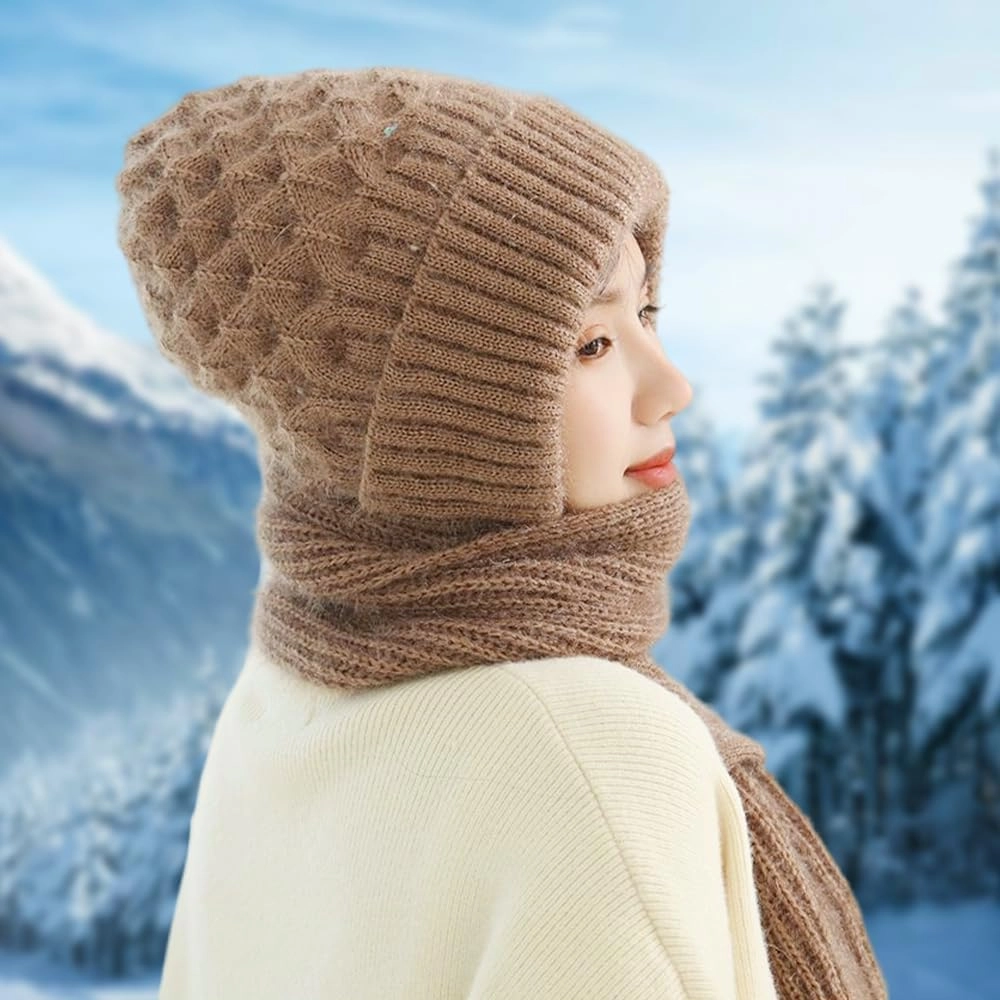 2024 New Integrated Ear Protection Windproof Cap Scarf, Winter Warm Knitting Thick Warm Ear Guard Hat Scarf for Women