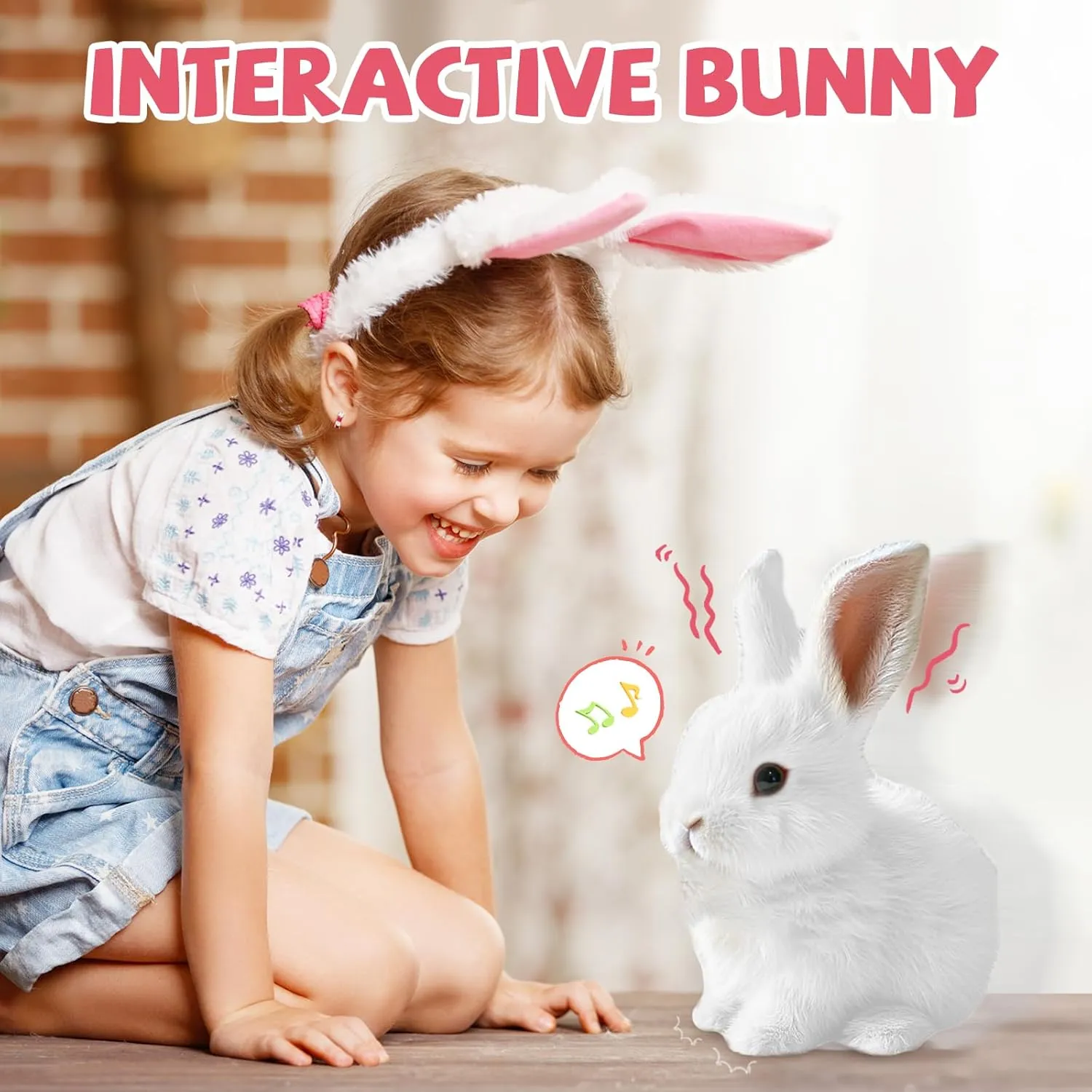 2025 New My Realistic Bunny Toy Easter Basket Stuffer, Interactive Plush Stuffed Rabbit Toy, Walking Hopping Wiggle Ears Realistic Bunny Toys Easter Gift for Kids (White)