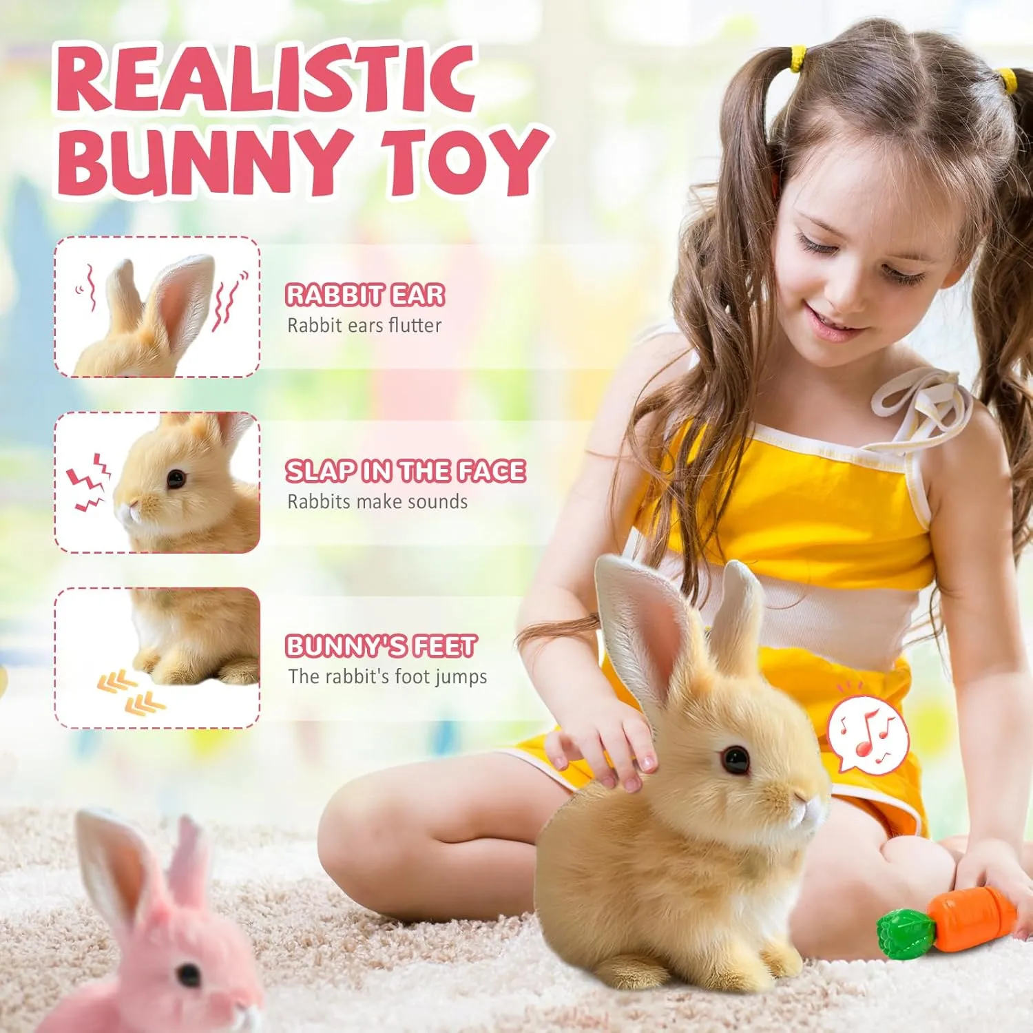 2025 New My Realistic Bunny Toy Easter Basket Stuffer, Interactive Plush Stuffed Rabbit Toy, Walking Hopping Wiggle Ears Realistic Bunny Toys Easter Gift for Kids (White)