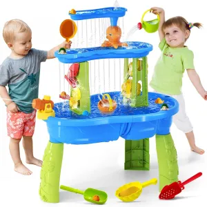 2025 Water Table for Toddlers 1-3, 3-Tier Kids Outdoor Water Table Toys, Splash Sand Water Tables for Kids, Sensory Play Table for Boy Girl 3-5 4-8 Beach Summer Outside Water Play, Blue&Green