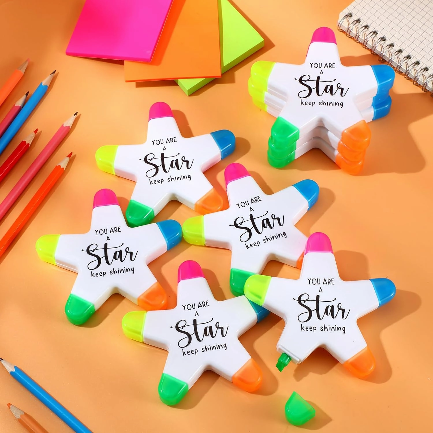 20 Pcs Multicolor Star Highlighters Student Gifts from Teacher Bulk Inspirational Gifts Highlighters Brush Tip 5 Colors Markers You're a Star Gifts