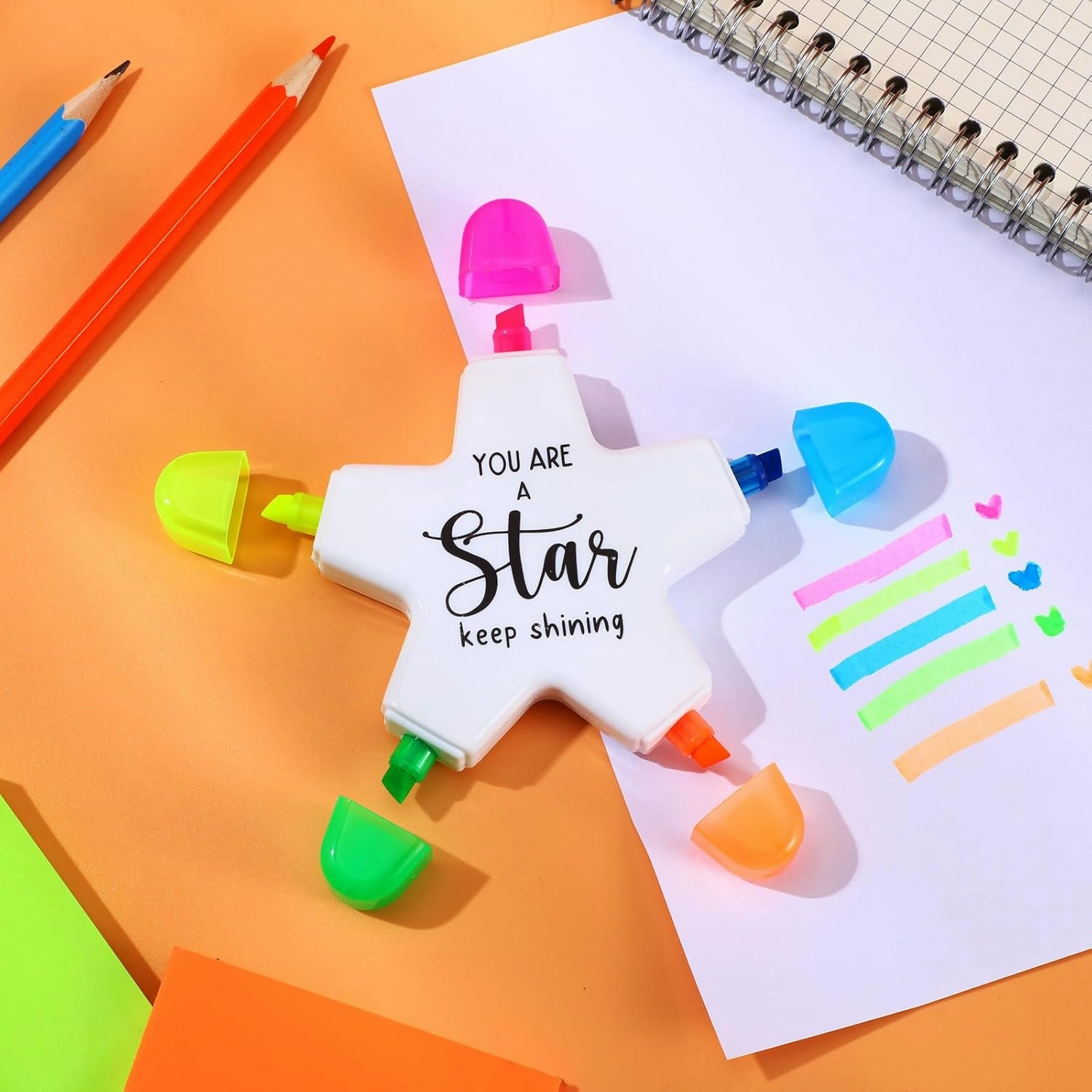 20 Pcs Multicolor Star Highlighters Student Gifts from Teacher Bulk Inspirational Gifts Highlighters Brush Tip 5 Colors Markers You're a Star Gifts