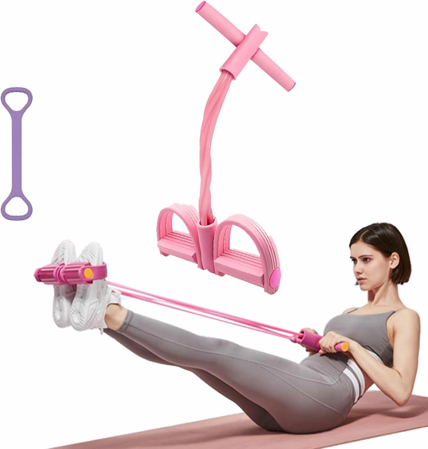 21 Fitness Resistance Bands-4 Tube Pedal Ankle Puller, AB Training Auxiliary Device, Exercise Sit up Exercise Equipment, for Abdomen/Waist/Arm/Leg Stretching Slimming Training