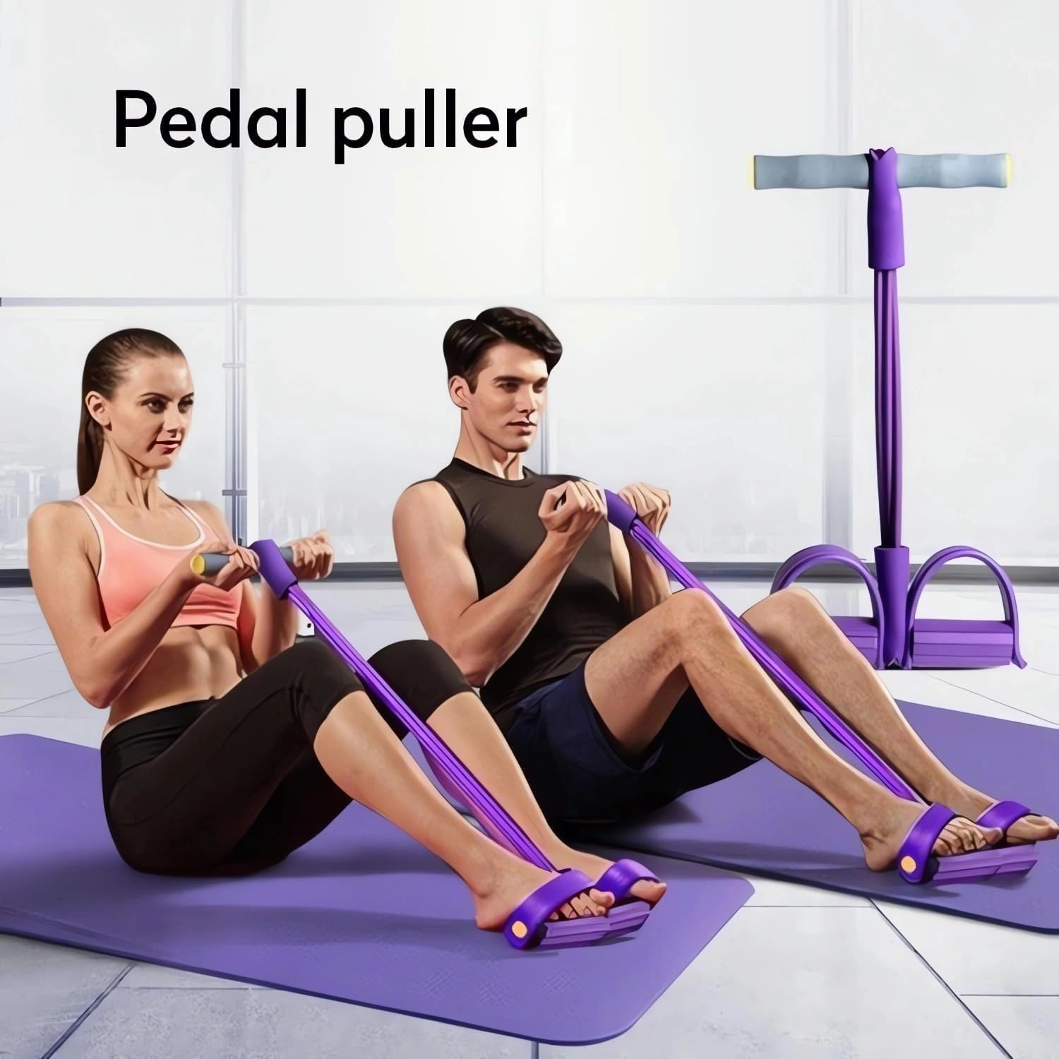 21 Fitness Resistance Bands-4 Tube Pedal Ankle Puller, AB Training Auxiliary Device, Exercise Sit up Exercise Equipment, for Abdomen/Waist/Arm/Leg Stretching Slimming Training