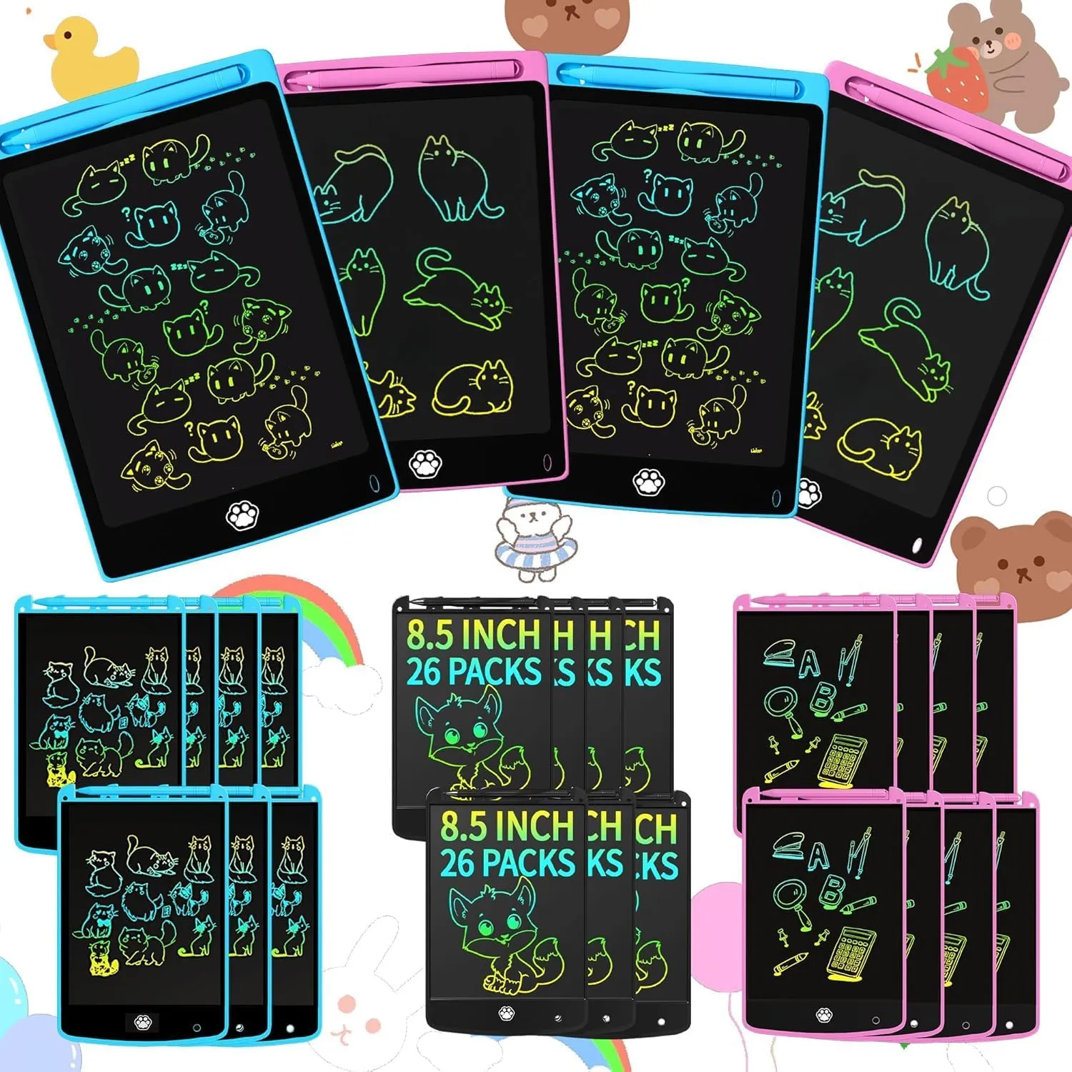26 Packs LCD Writing Tablet, 8.5INCH Doodle Board for Kids, Erasable Kids Drawing Pad, Electronic Drawing Writing Board for Learning & Education, Black Blue Pink
