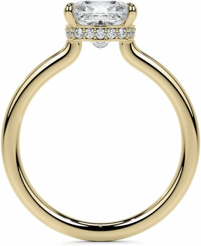 2.2Carat - 7.5mm Cushion 4-Prong Hidden Halo Moissanite Engagement Ring With Natural diamond In14k Gold For Women,D-VVS1