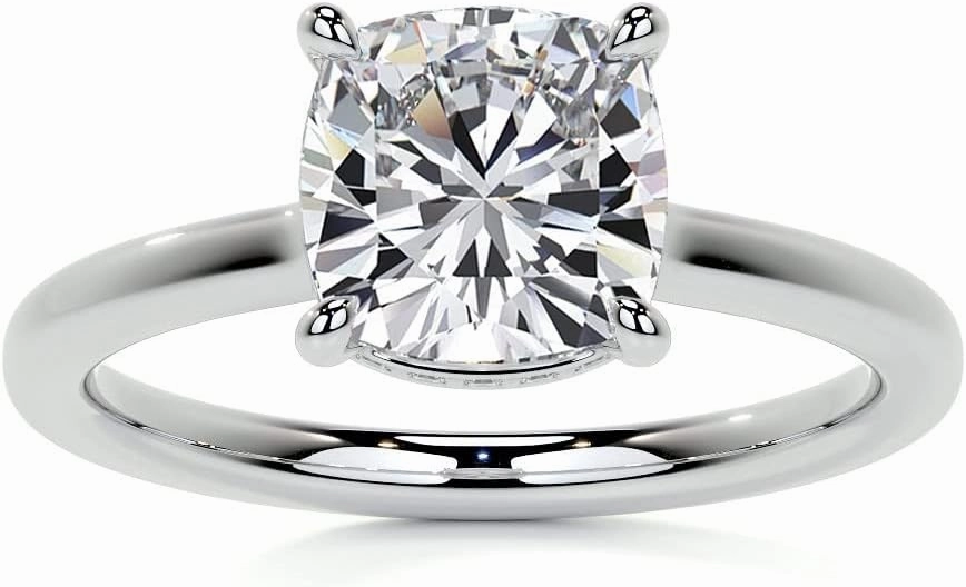 2.2Carat - 7.5mm Cushion 4-Prong Hidden Halo Moissanite Engagement Ring With Natural diamond In14k Gold For Women,D-VVS1