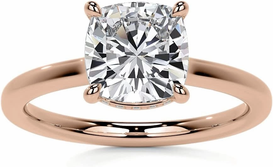2.5Carat - 8.0mm Cushion 4-Prong Hidden Halo Moissanite Engagement Ring With Natural diamond In14k Gold For Women,D-VVS1