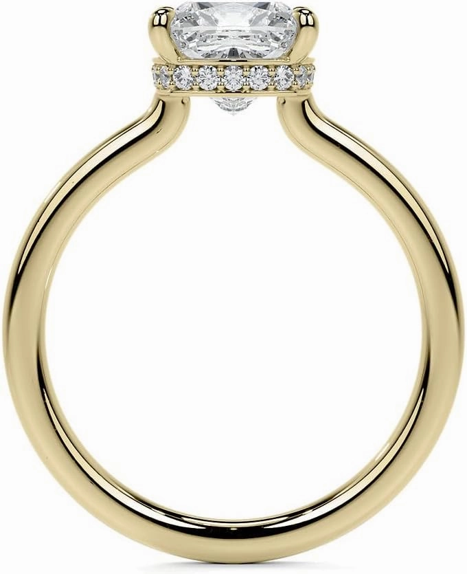 2.5Carat - 8.0mm Cushion 4-Prong Hidden Halo Moissanite Engagement Ring With Natural diamond In14k Gold For Women,D-VVS1