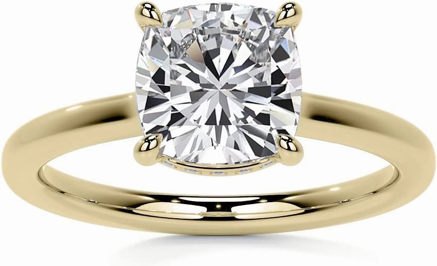 2.5Carat - 8.0mm Cushion 4-Prong Hidden Halo Moissanite Engagement Ring With Natural diamond In14k Gold For Women,D-VVS1