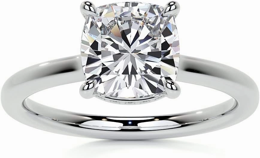 2.5Carat - 8.0mm Cushion 4-Prong Hidden Halo Moissanite Engagement Ring With Natural diamond In14k Gold For Women,D-VVS1