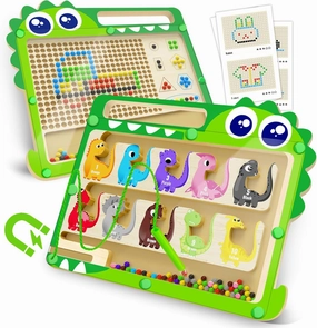 2-in-1 Double Side Dinosaur Magnetic Color and Number Maze & Drawing Board Educational Montessori Wooden Toys, Color | Number |Counting, Learning Fine Motor Sensory Toys