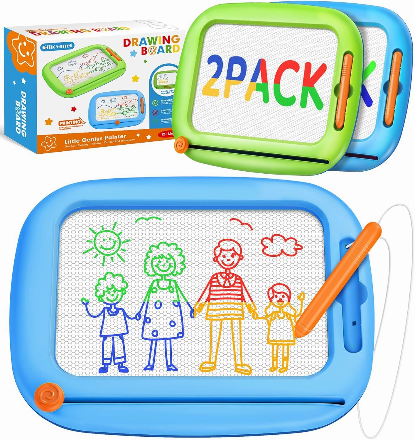 2 Pack Magnetic Drawing Board, Toddlers Toys Ages 1-2 & 2-3, Learning and Educational Writing Painting Doodle Pad for Toddlers for 1 2 3 Year Old, Ideal Christmas Birthday Gifts for Kids Boys Girls