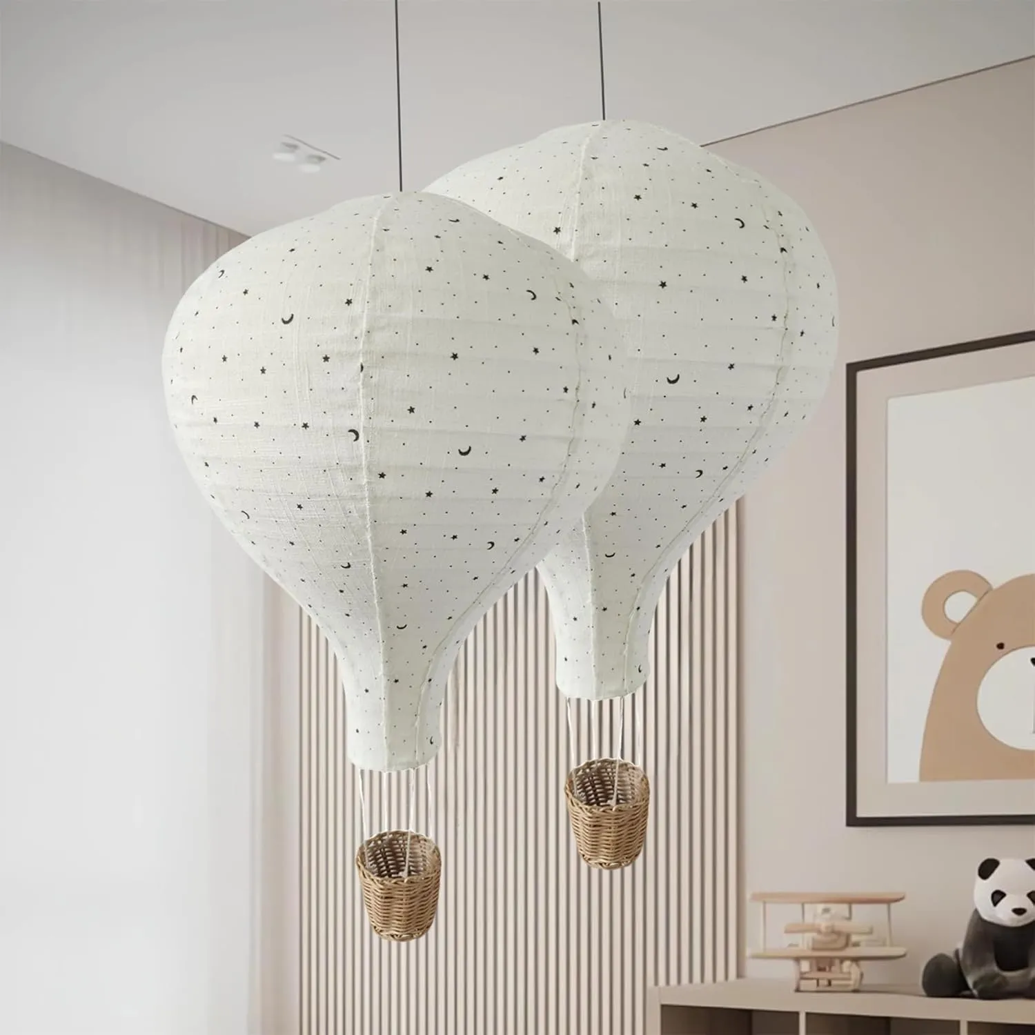 2PCS fabric Hot air balloon lampshade decorations hanging 15inch Moon Star patterns pendant light shade Gifts for children Nursery kids living room chandelier new born baby room decor party decoration