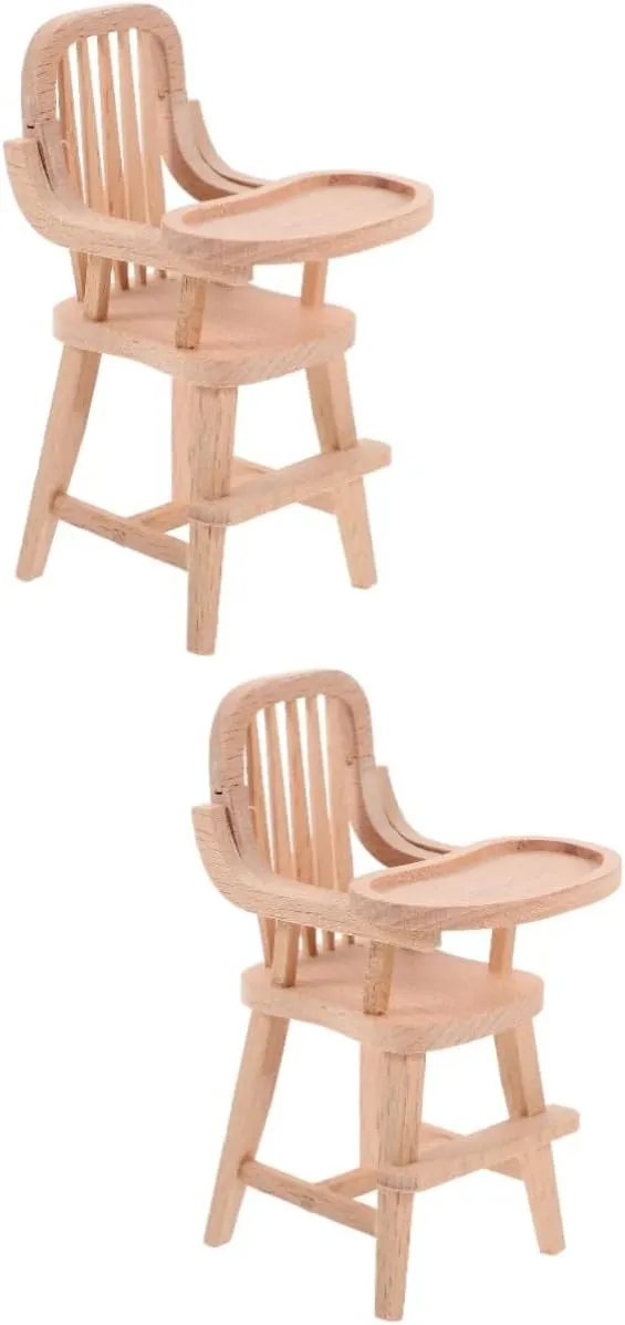 2pcs Miniature Dollhouse Highchair Wooden Adorable Accessory for Boys and Girls Doll Furniture for Playtime and Decorative Scenes Compact Design for Easy Use