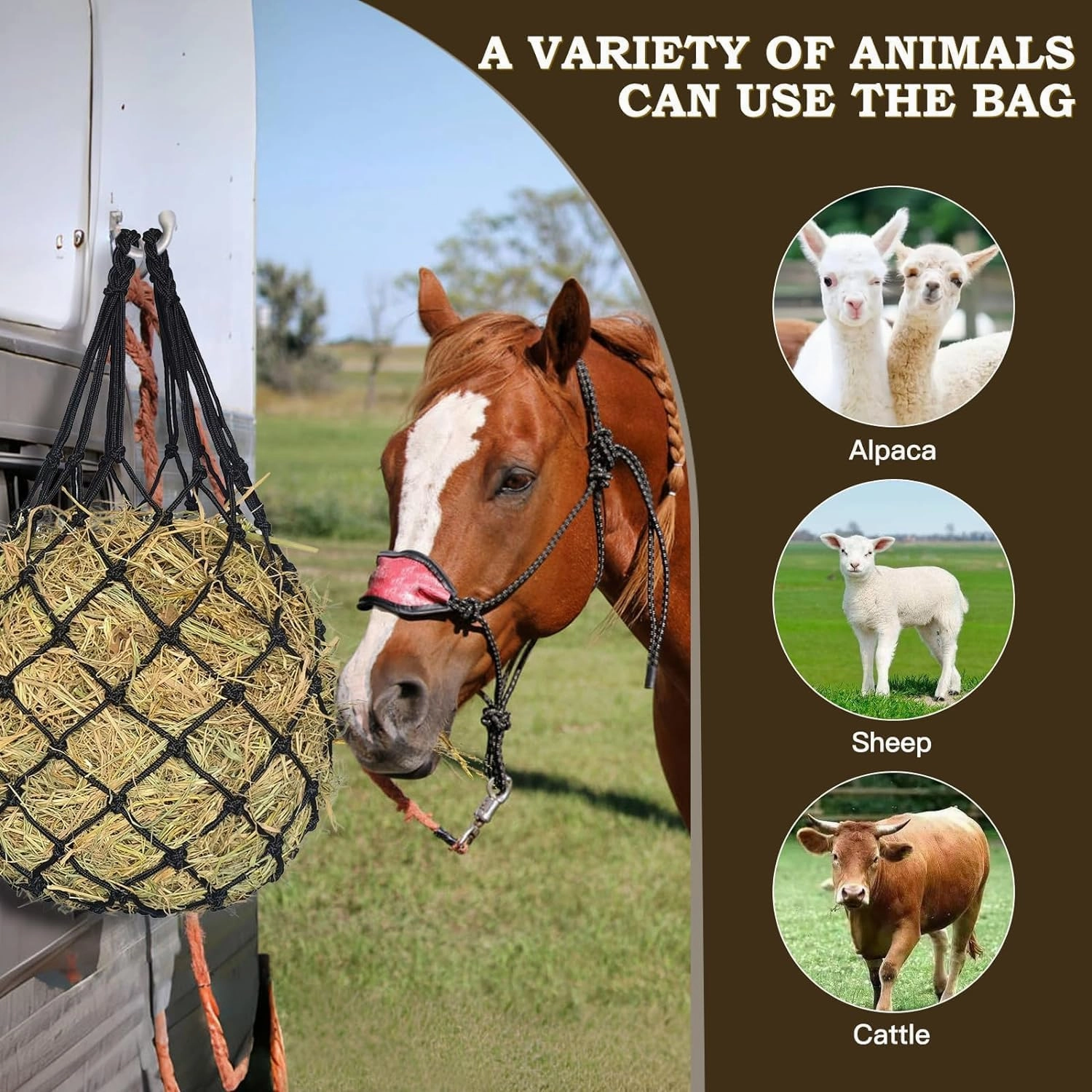 2PCS Hay Net for Horses,Slow Feed Hay Bag for Horses Goat Sheep,Hanging Hay Feeder Bag for Horses Stable Stall Paddock Rest Toy