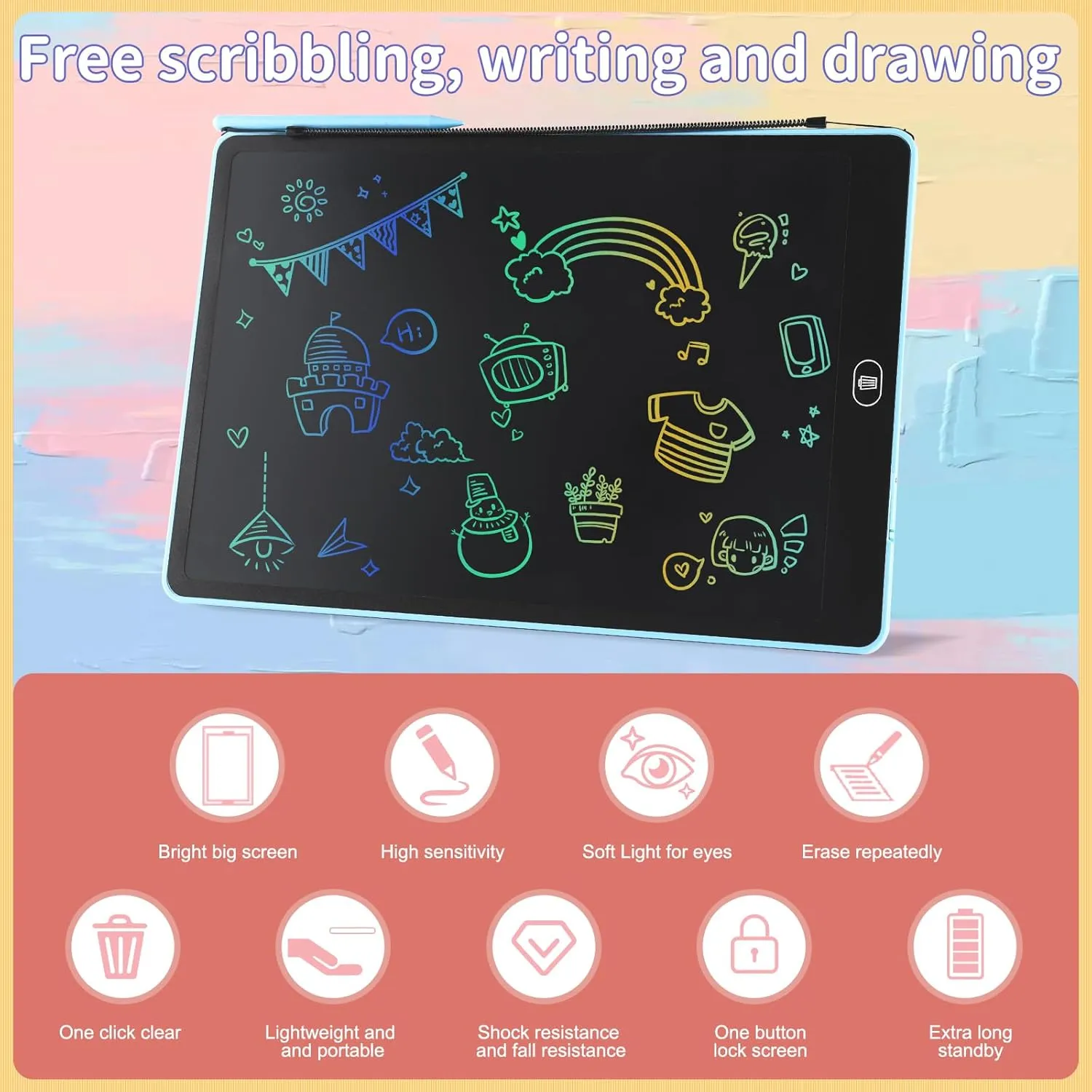 3 Pack 16 Inch LCD Writing Tablet for Kids Adults,Toddler Toys 3 4 5 6 Doodle Board Sensory Toys for Toddlers Road Trip Essentials Car Game Christmas Birthday Gifts Boys Girls （Pink Bule Black）