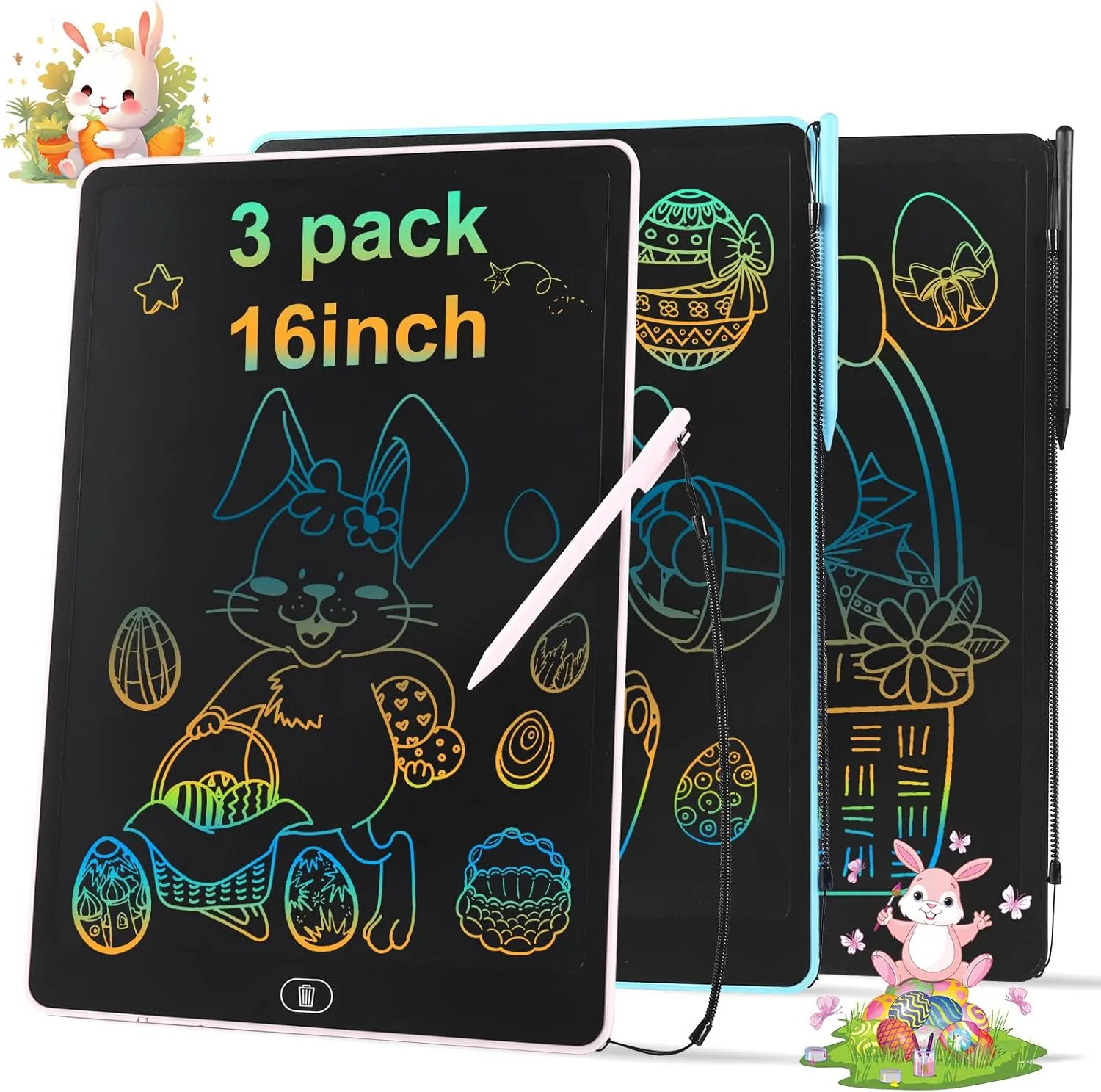 3 Pack 16 Inch LCD Writing Tablet for Kids Adults,Toddler Toys 3 4 5 6 Doodle Board Sensory Toys for Toddlers Road Trip Essentials Car Game Christmas Birthday Gifts Boys Girls （Pink Bule Black）