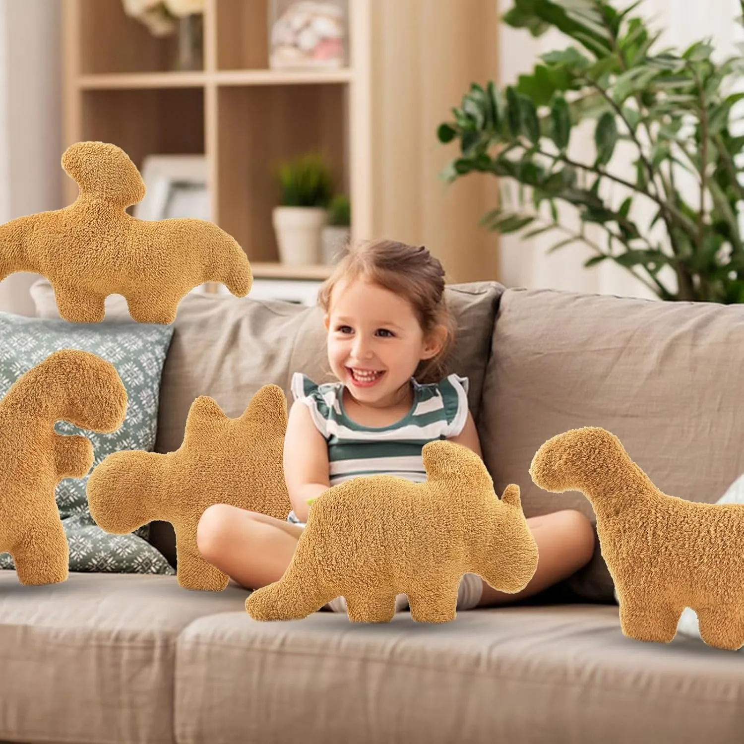 3 Packs Dino Nugget Pillow Set, Funny Chicken Nugget Plushie Birthday Gift, Dino Decorative Throw Pillow for Kids Room Decor, Dinosaur Stuffed Animal Idea Birthday Gift for Teens Kids and Adult