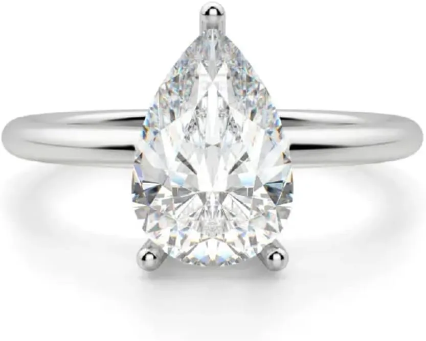 3.0 CT Pear Excellent Cut Moissanite Hidden Halo Pave Basket Solitaire Engagement Ring In Silver 925 For Woman,Colorless-VVS1