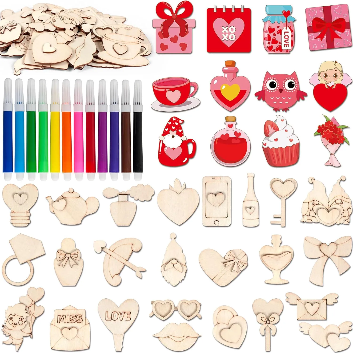36 Valentines Day Craft Wooden Magnets DIY Valentines crafts for Kids Valentines Arts Crafts for Boys Girls Birthday Party Favors Classroom Exchange Gift Ages 8  Painting Craft Activities Craft Toys