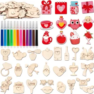 36 Valentines Day Craft Wooden Magnets DIY Valentines crafts for Kids Valentines Arts Crafts for Boys Girls Birthday Party Favors Classroom Exchange Gift Ages 8  Painting Craft Activities Craft Toys