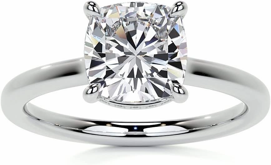 3.5Carat - 9.0mm Cushion 4-Prong Hidden Halo Moissanite Engagement Ring With Natural diamond In14k Gold For Women,D-VVS1
