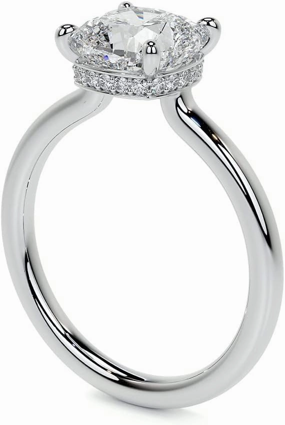 3.5Carat - 9.0mm Cushion 4-Prong Hidden Halo Moissanite Engagement Ring With Natural diamond In14k Gold For Women,D-VVS1