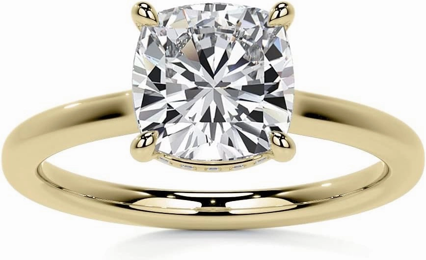 3.5Carat - 9.0mm Cushion 4-Prong Hidden Halo Moissanite Engagement Ring With Natural diamond In14k Gold For Women,D-VVS1