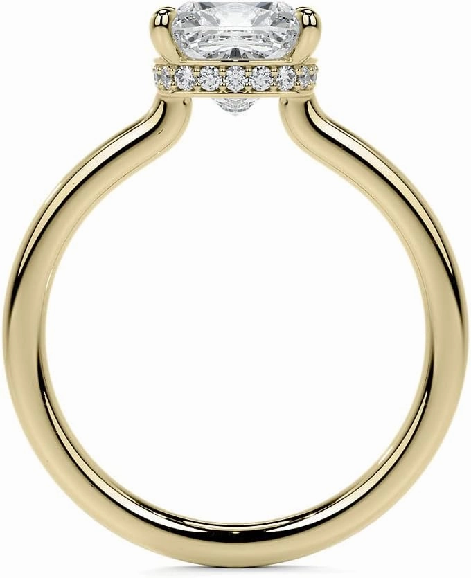 3.5Carat - 9.0mm Cushion 4-Prong Hidden Halo Moissanite Engagement Ring With Natural diamond In14k Gold For Women,D-VVS1
