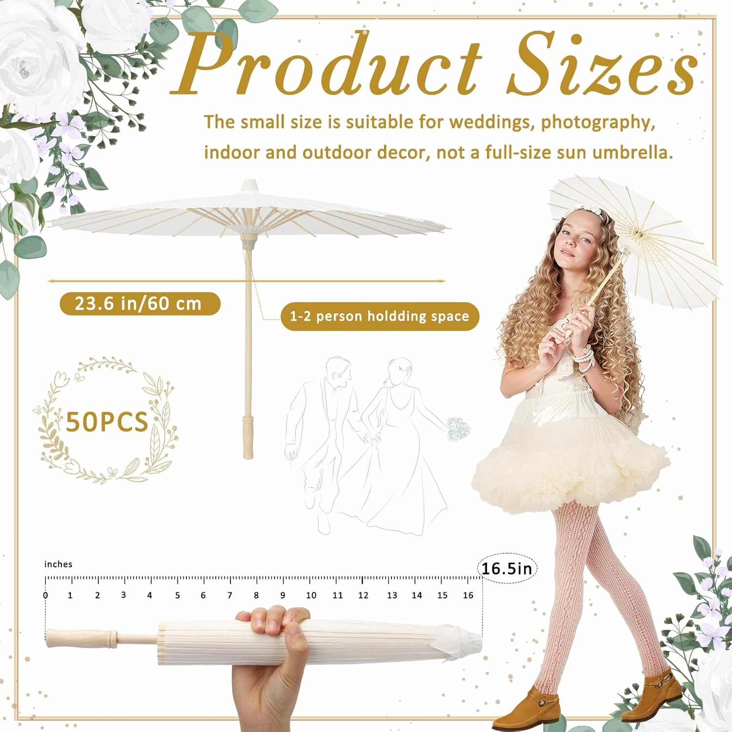 3/6/12/24/50 Pack 23.6 Inch Small White Paper Umbrellas Chinese Japanese Parasol Oiled Paper Decorative Umbrellas DIY Painting Parasol for Weddings Bridal Showers Crafts Photography Party Decor