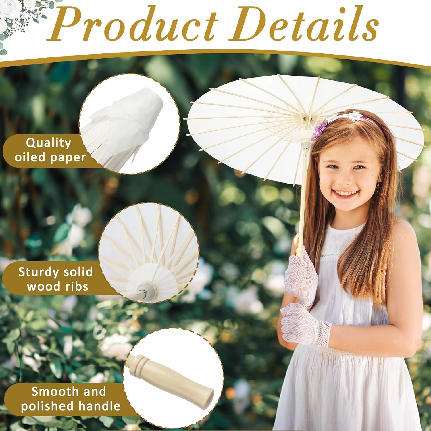 3/6/12/24/50 Pack 23.6 Inch Small White Paper Umbrellas Chinese Japanese Parasol Oiled Paper Decorative Umbrellas DIY Painting Parasol for Weddings Bridal Showers Crafts Photography Party Decor
