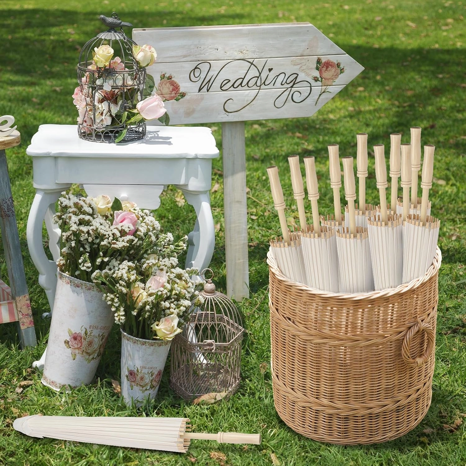 3/6/12/24/50 Pack 23.6 Inch Small White Paper Umbrellas Chinese Japanese Parasol Oiled Paper Decorative Umbrellas DIY Painting Parasol for Weddings Bridal Showers Crafts Photography Party Decor