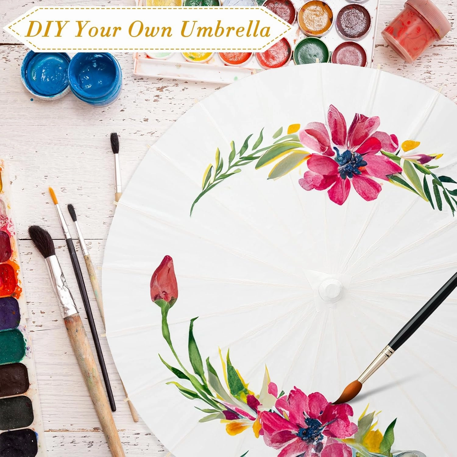 3/6/12/24/50 Pack 23.6 Inch Small White Paper Umbrellas Chinese Japanese Parasol Oiled Paper Decorative Umbrellas DIY Painting Parasol for Weddings Bridal Showers Crafts Photography Party Decor