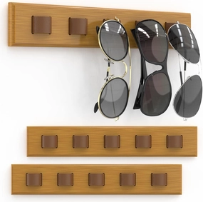 3 Pack Sunglass Organizer, Wall Mounted Sunglasses Organizer, Wooden Glasses Holder Sunglass Holder, Sunglasses Rack for Hanging Your Multiple Eyeglasses, for Wall, Home Decor(Wood Color)