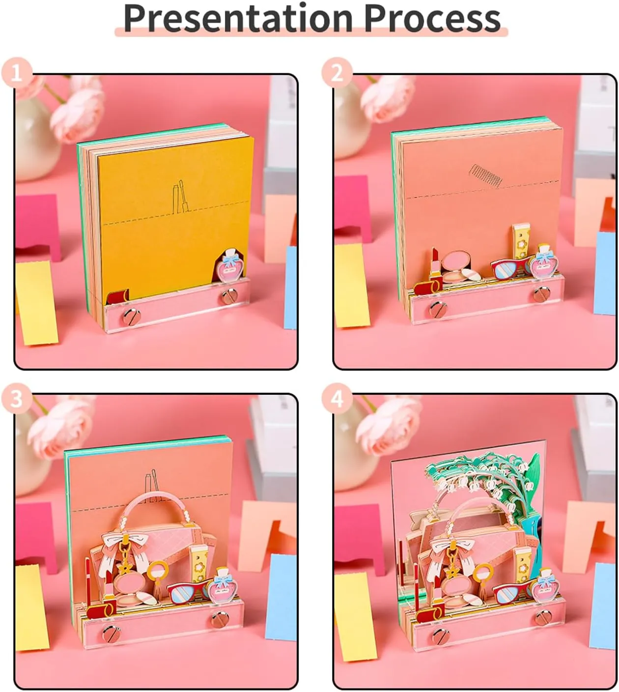 3D Memo Pad, Tear Away Paper Sculpture Non-stick Notes 3D Notepad, Romantic Handbag 3D Artsy Note Pad with Silhouette, Creative DIY Desktop Decoration Gift
